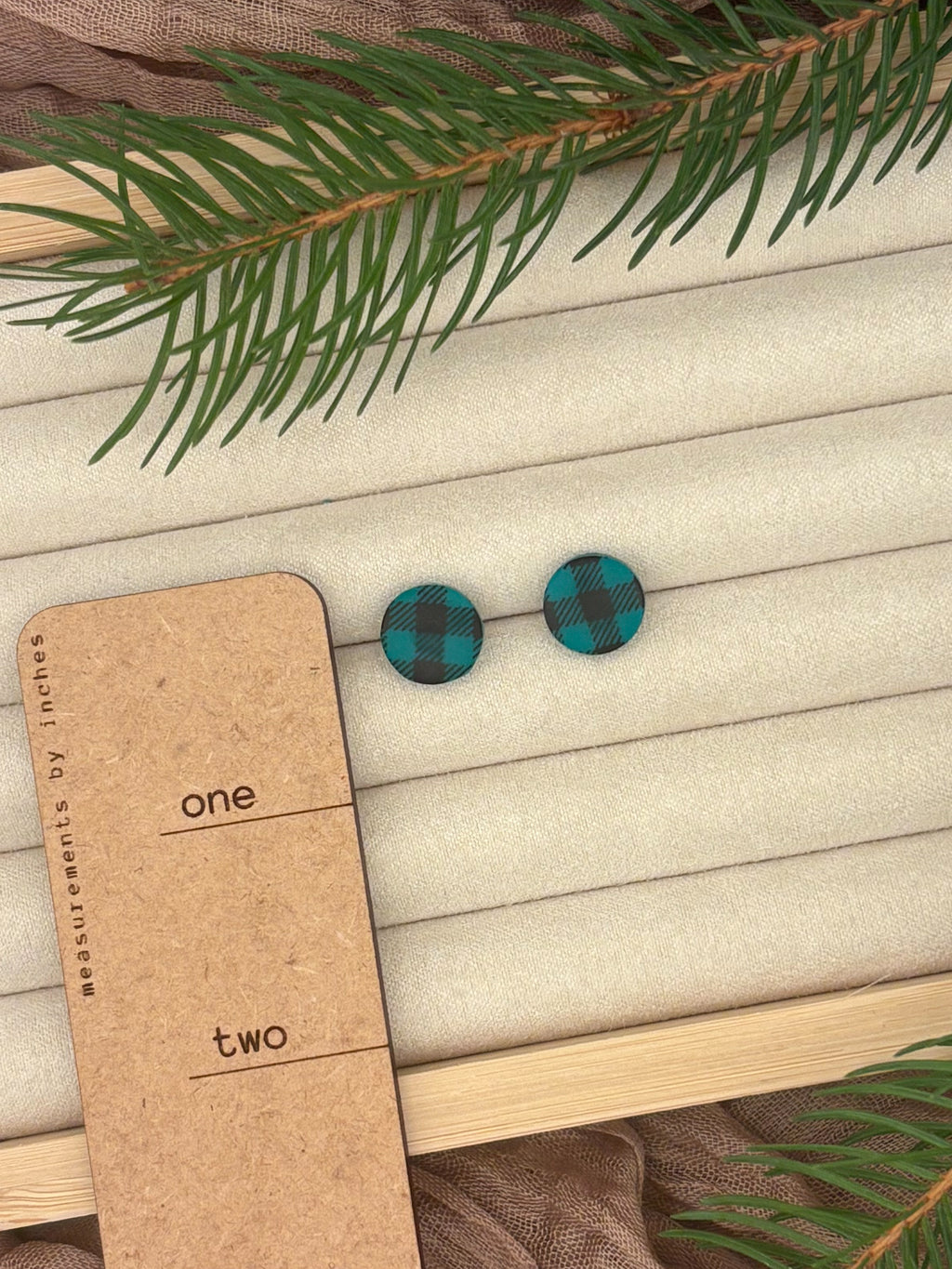Green Gingham Studs